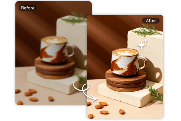 AI image upscaler enhancing product photo from blurry to sharp quality